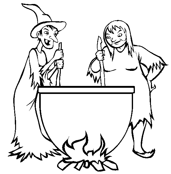 Coloring book of two witches on Halloween